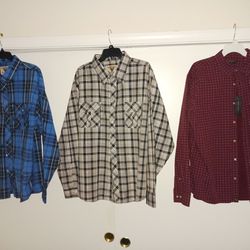 New! Long Sleeve Button Up Shirts Plaid Flannel Dress Sizes XL 2XL 3XL