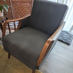 Armchair With Peg Legs And Wood Arms Dark Gray