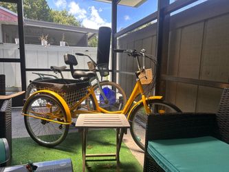 Yellow Adult Tricycle with Rear Cargo Basket