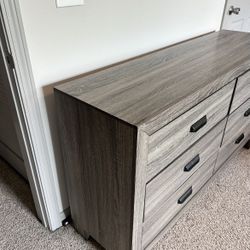 Grey Black Bedroom Set Bundle Dresser +Nightstand + bedframe + Memory Foam Queen Bed + Box Spring 