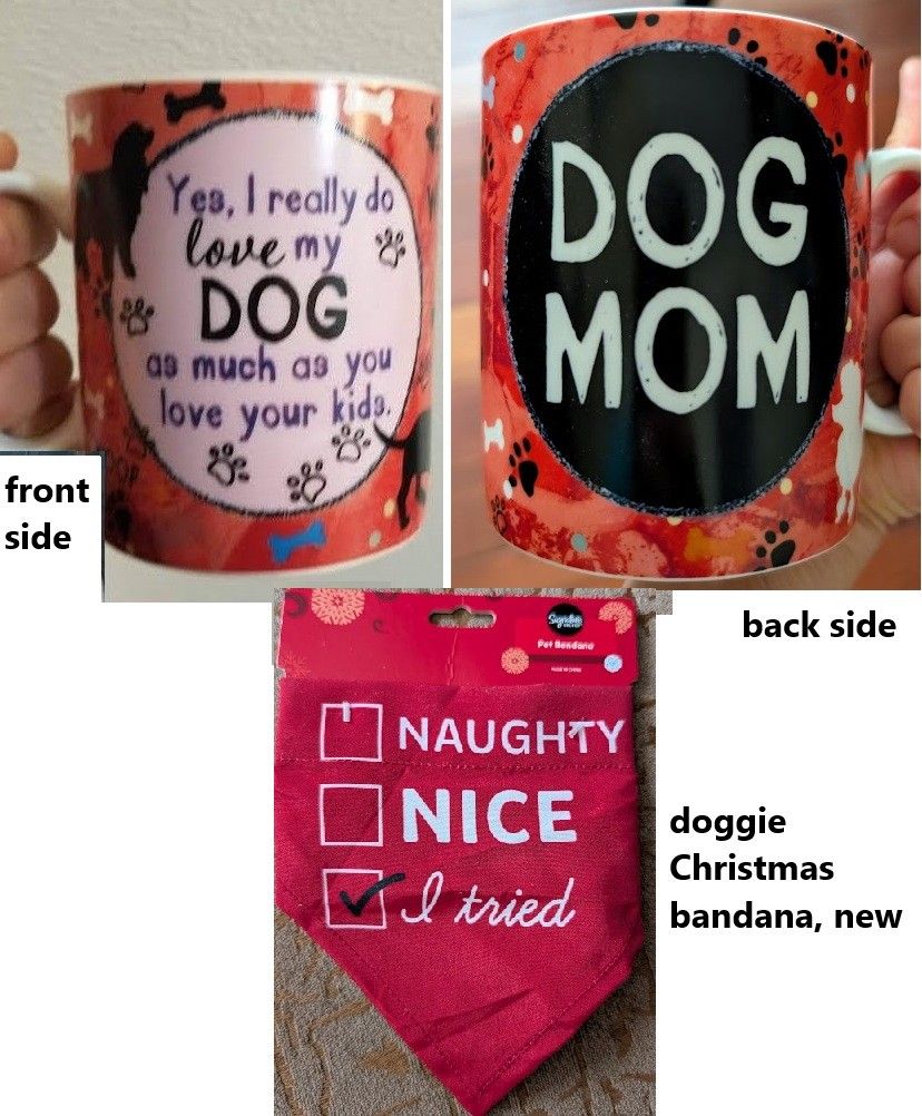 Dog Mom pup lover humorous funny gift mug, Christmas holiday bandana