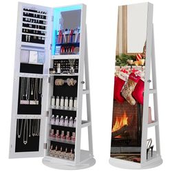 Full Length Mirror with Storage, 61" Mirror Jewelry Cabinet Standing, Rotating Jewelry Mirror Organizer Full Length, Lockable Jewelry Armoires with Ve