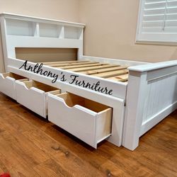 White Full Bed With Drawers 