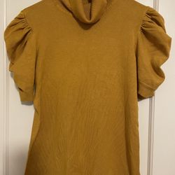 80Park, Mustard Cowl Neck Sweater with Puff Sleeves 