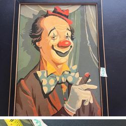 Vintage Paint By Number Clown Painting Circus Kitschy MCM