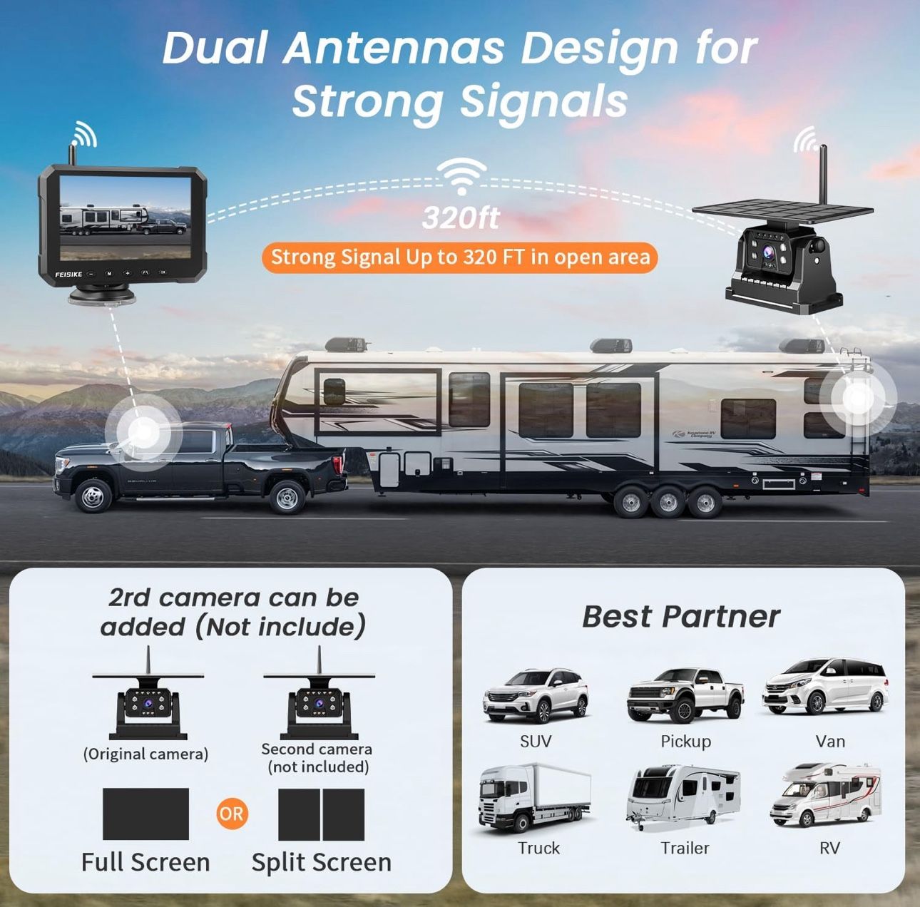 Magnetic Solar Wireless Backup Camera for Truck, 5 Inch No-Drill Installation RV Backup Camera, 1080P Rear View Camera 150° Wide Angle, 24hrs Battery