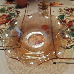 Vintage Amber Glass Ruffled Edge Bowl