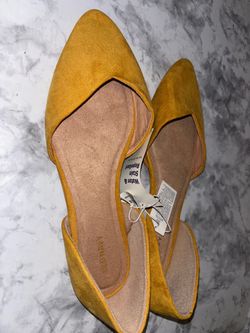 Mustard Yellow Suede Pointed-Toe Flats