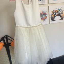 Girls Ivory Dress With Pearls Flower Girl 8 Years Old 