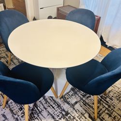 CB2 Mid Century Style Dining Table & 4 Velvet Chairs