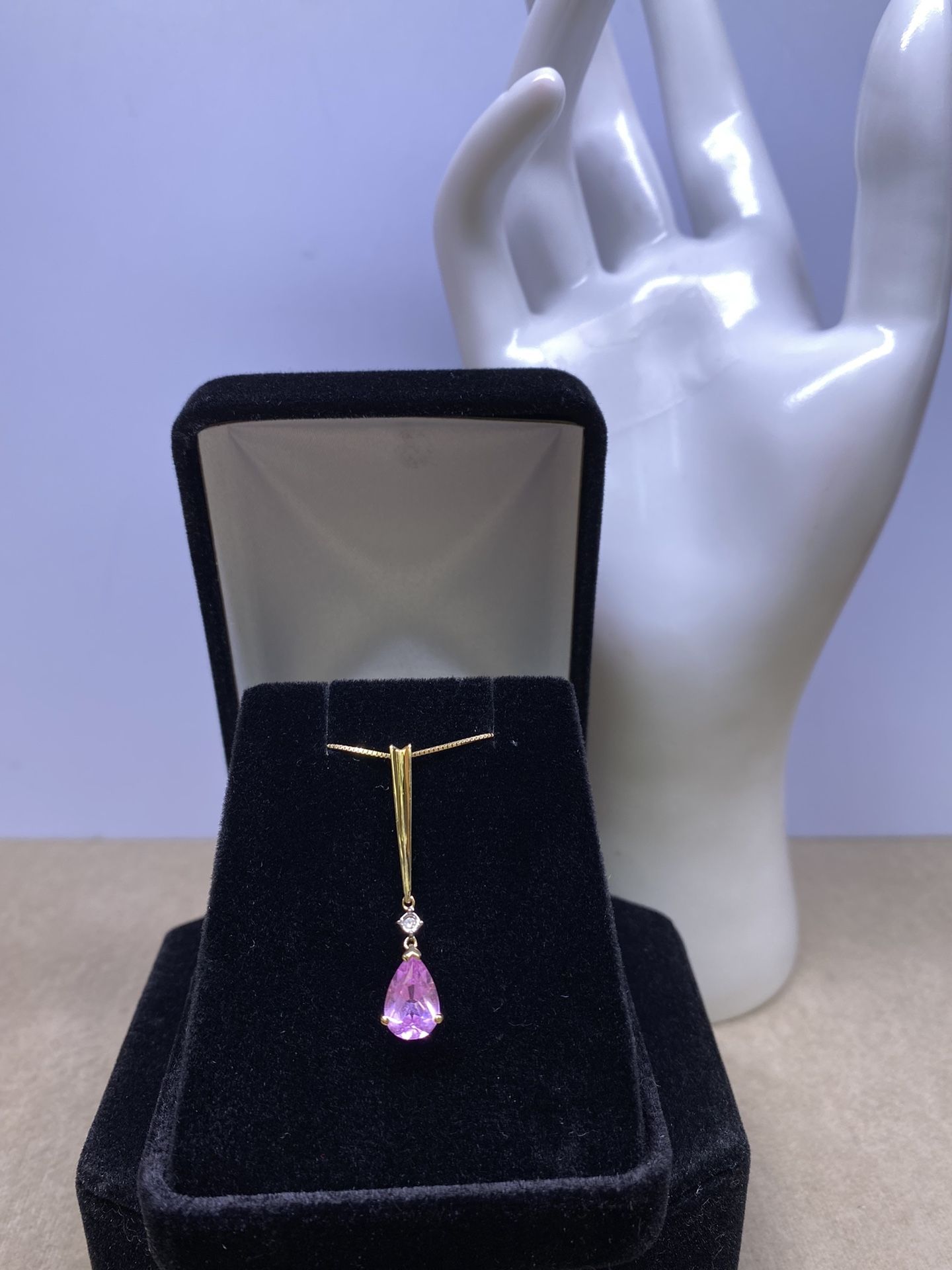 14K Pear Pink Topaz Pendant 