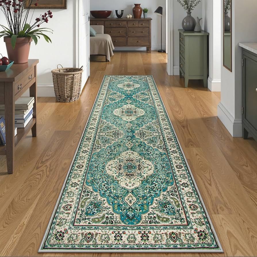 Floral Medallion Runner Rug - 2x8 Kitchen Rug Runner Soft Non-Slip Washable Low-Pile Hallway Mat, Indoor Accent Floor Carpet Runners for Bedroom Livin