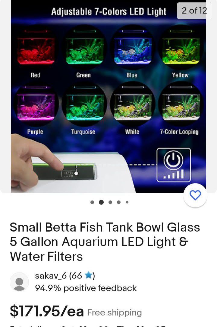 Selling A  Betta Fish Tank Glass 5 Gallon Aquarium LED Light Water Filters 
