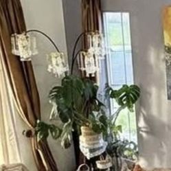 3-Arm Arc Floor Lamp with Crystal Chandelier Shades — Glam/Hollywood Regency Style