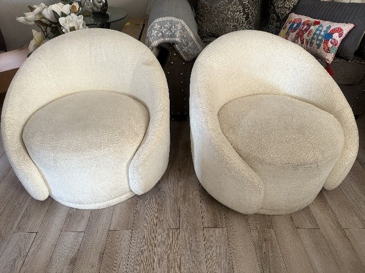 Swivel Barrel Chair, Upholstered Modern Round Accent Arm Chairs, 360° Swivel Single Sofa Armchair for Living Room and Bedroom, Curry Boucle