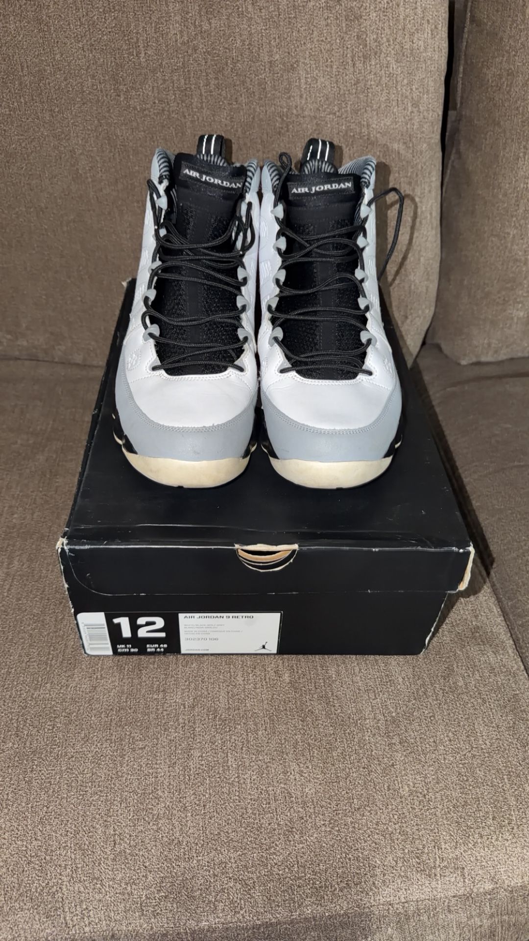 Air Jordan 9 Retro Barons Size 12 White/Black-Wolf Grey