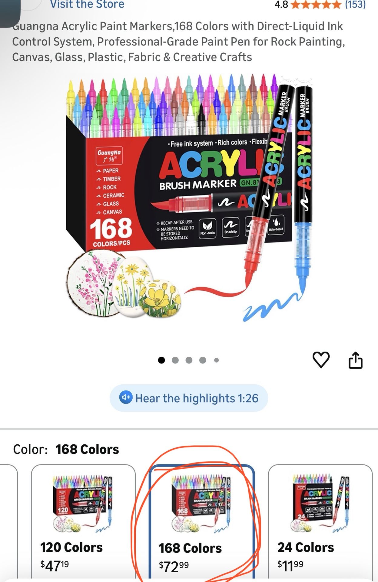 Paint Markers,168 Colors with Direct-Liquid Ink Control System, Professional-Grade Paint Pen for Rock Painting, Canvas, Glass, Plastic, Fabric & Crea