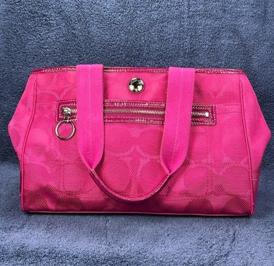 COACH EUC Hot Pink Canvas /Patent Leather Satchel