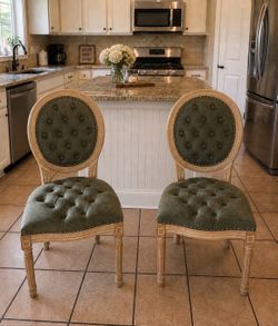 Dining Chairs French Style Solid Wood Frame Antique Painting,Hand-pulled buckle decoration PU artificial leather Dining Chair with Nailhead Trim ,Wood
