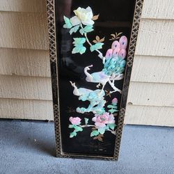 Vintage Chinese Peacock Mother Of Pearl Wall Panel Wall Art