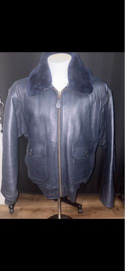 Navy Blue Leather Bomber