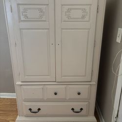 Vintage Solid Wood Bedroom Armoire with Matching Dresser & Mirror – 40+ Years Old