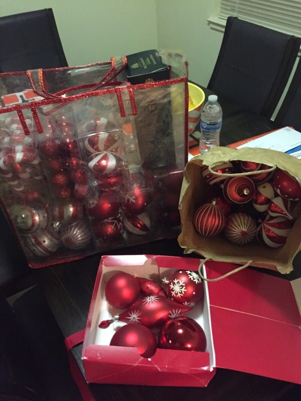 Glass ornaments red and silver