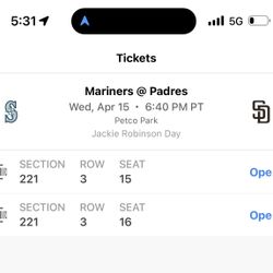 TONIGHT (4/15) PAIR San Diego Padres vs Seattle Mariners 