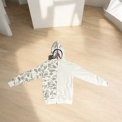 BAPE Half Camo Shark Full Zip Hoodie XL White