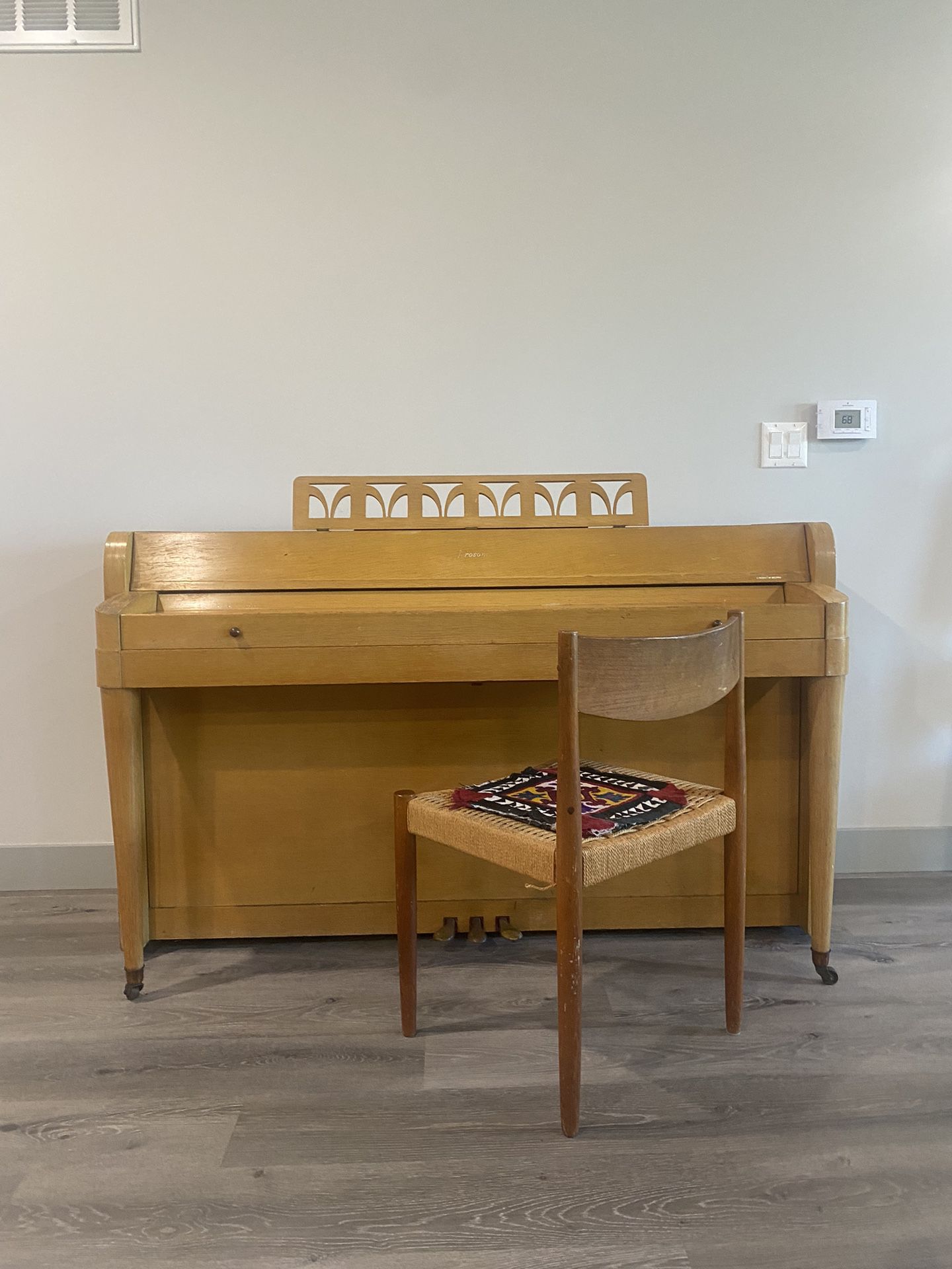 MUST GO BY SUN 5/26 Piano Baldwin upright acrosonic honey MCM mid century modern yellow brown vintage Wood  Soundproof panels