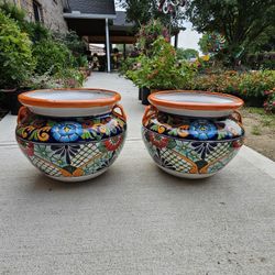 Orange Rim Talavera Clay Pots. Planters. Plants. Pottery $55 cada uno