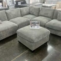 New 99x99 Corduroy Sectional Couch With Ottoman/ Free Delivery 