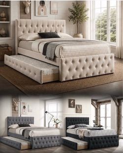Tufted Upholstered Bed Frame with Trundle