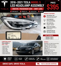2016–2021 Tesla Model S OEM LED Headlight Assembly. RH/ Passenger Side.