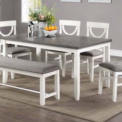 6 PCs Dining Set. Table 4 Chairs & Bench  