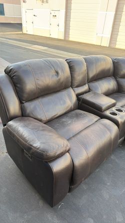 Dark Brown Leather Reclining electric sofa with Console