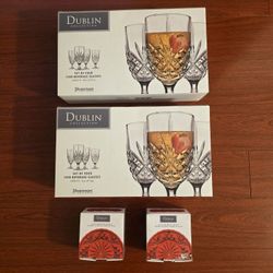 New Dublin Iced Beverage Glasses + Coasters + Pitcher- Set of 8