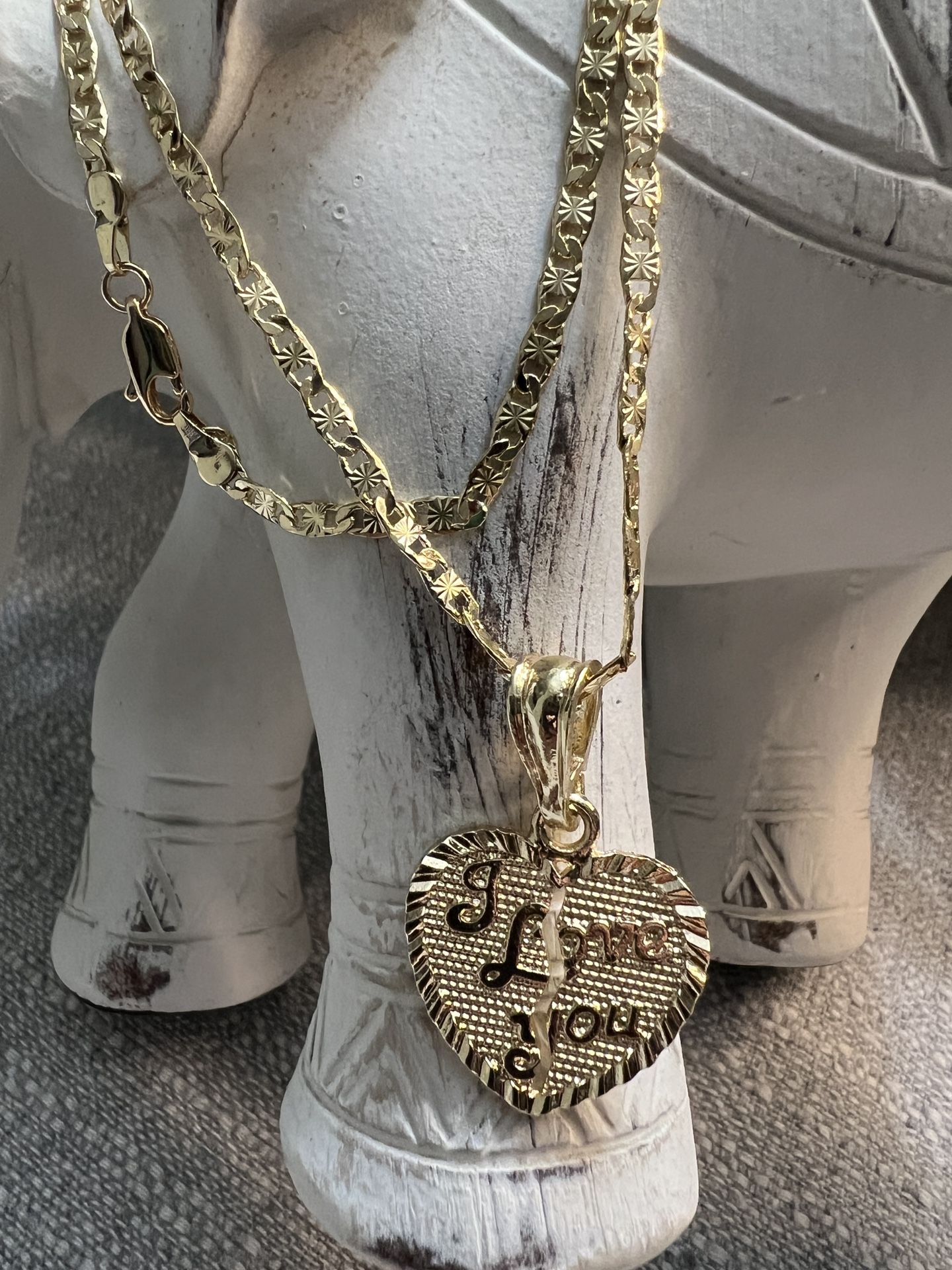 I Love You Heart Gold Plated Pendant With Chain Necklace 22” 3mm