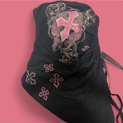 Black & pink vintage Y2K rave top #goth #grunge #aesthetic #punk # cross #rhinestones