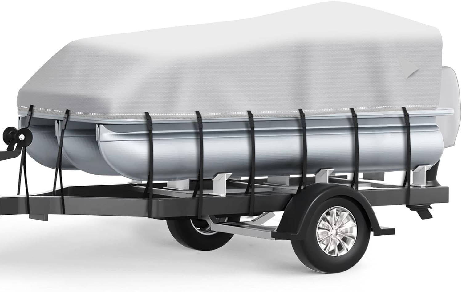 Heavy Duty Pontoon Boat Cover 25 26 27 28 ft Foot, Upgraded Waterproof Marine Grade Canvas Cover Fits Pontoon Boat 25ft-28ft with Motor Cover,Gray