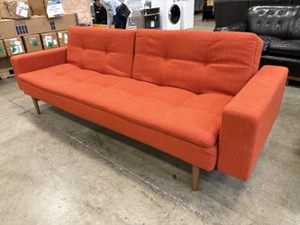INNOVATION LIVING Dublexo MCM Style Multi-Position Pillow-Top Tufted Convertible Sofa Bed in Paprika Orange