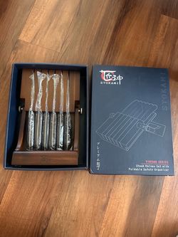 6-Piece Steak Knife Set with Acacia Wood Block – New