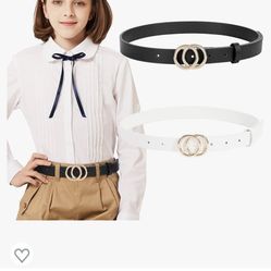 Girls Leather Belt Black & White 2 Pack
