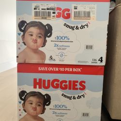 New 2x Boxes of Size 4 Huggies Snug & Dry Baby Diapers 136 Diapers Per Box