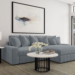 New Sectional Grey Corduroy 