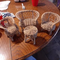 Vintage antique rattan doll set