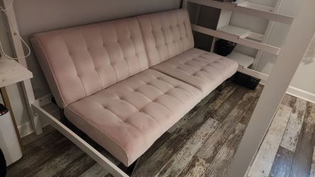 71 Inch Futon Sofa Bed in Velvet Fabric Couch Sleeper with Tufted Back and Seat, Mid-Century Modern, Pink