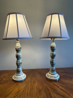 Pair of Vintage Hand-Painted Porcelain Table Lamps