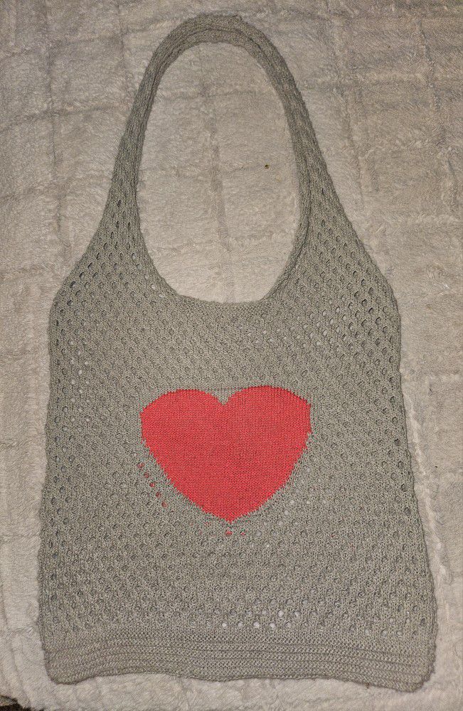 Crochet Boho Tote bag With Heart Design Shoulder Bag Purse 