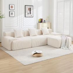 Boneless sofa, L-shaped modular sofa, deep seat, 3D high-resilience sponge, corduroy beige